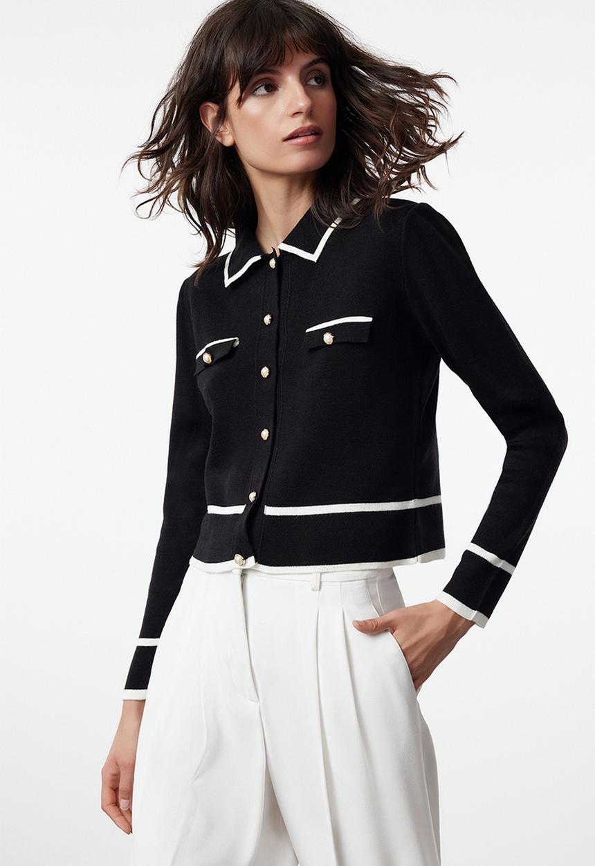 Trendyol - Colour blocked polo neck knitwear - black 