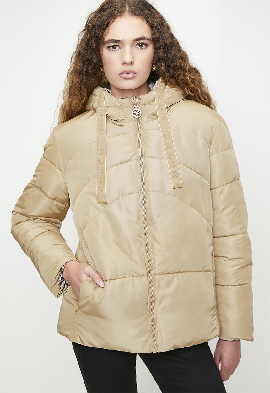 GUESS - Emelie Reversible Puffer - Wavy Leopard Allover Print