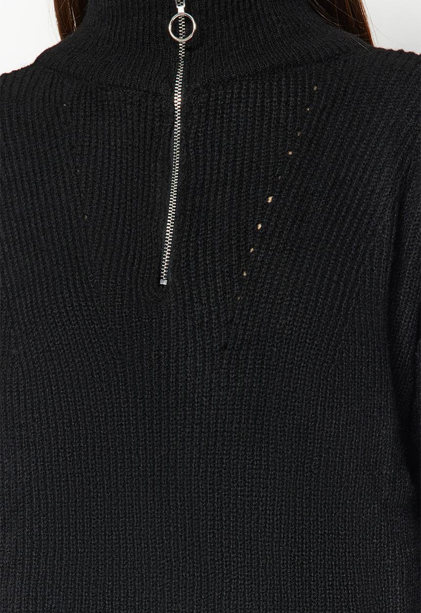 Trendyol - Black soft textured zippered knitwear
