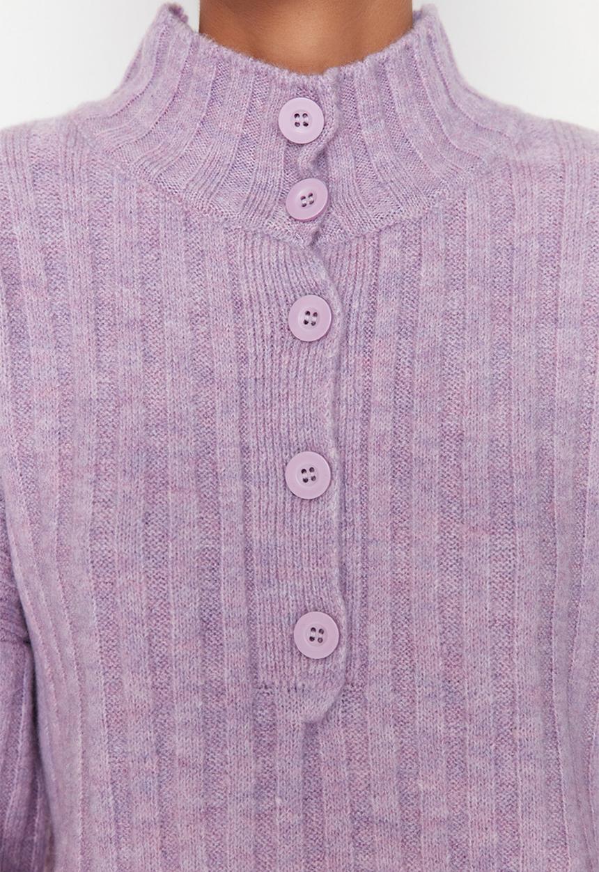 Trendyol - Lilac wide fit, soft textured standing collar knitwear sweater