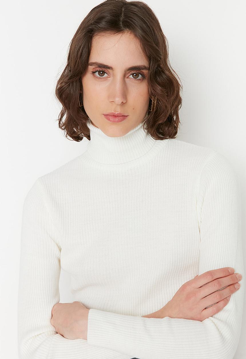 Trendyol - Ecru basic turtleneck knitwear sweater