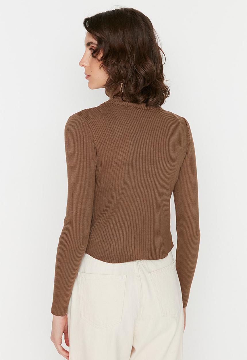 Trendyol - Brown basic turtleneck knitwear sweater
