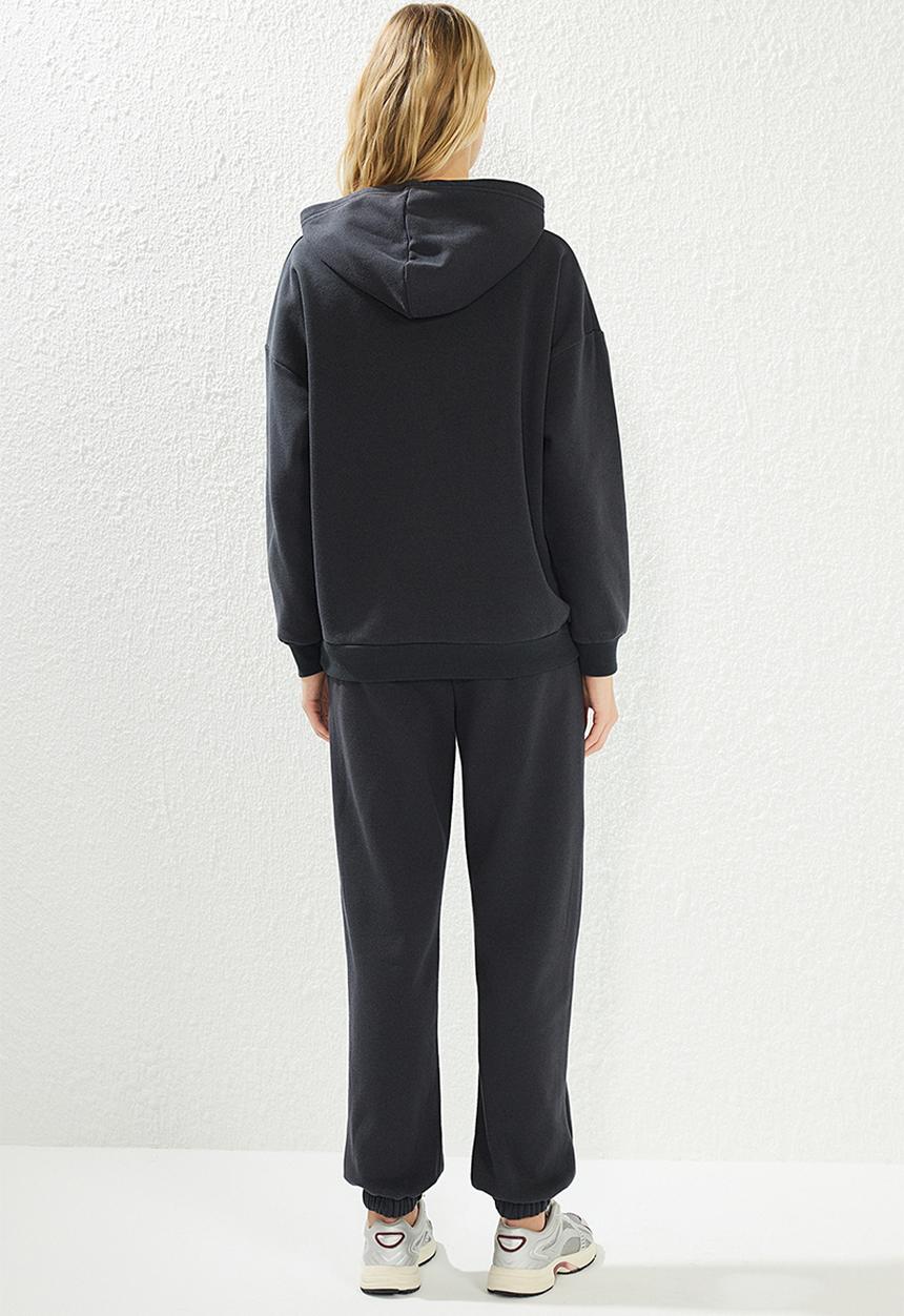Trendyol - Anthracite thick polar fleece hooded oversize knitted tracksuit
