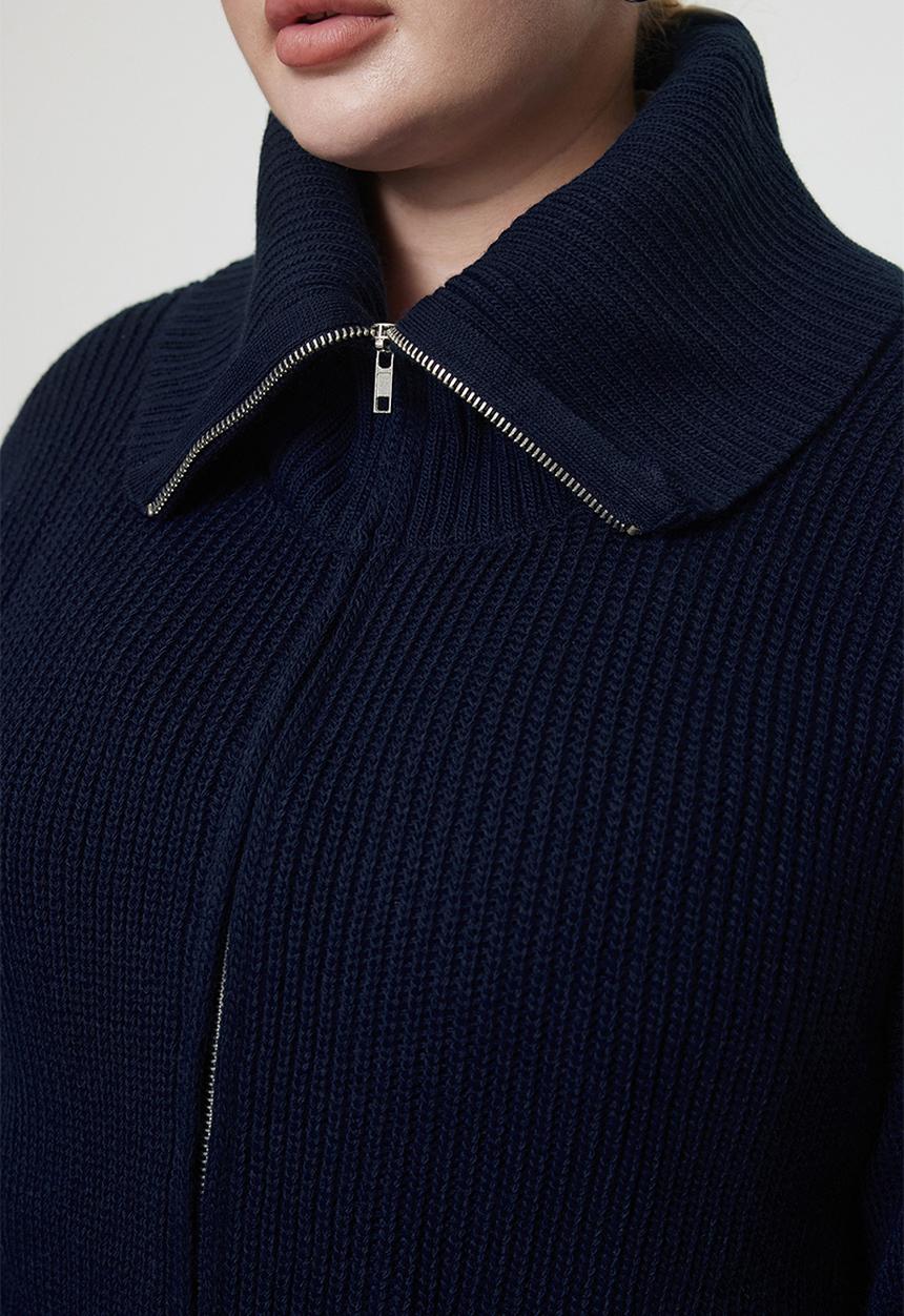 Trendyol - Blue Turn-Down Collar Zippered Crop Cardigan - Navy 