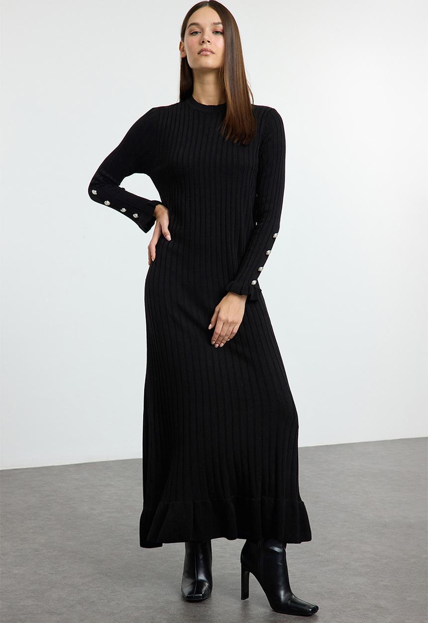 Trendyol - Black frilled rib knit