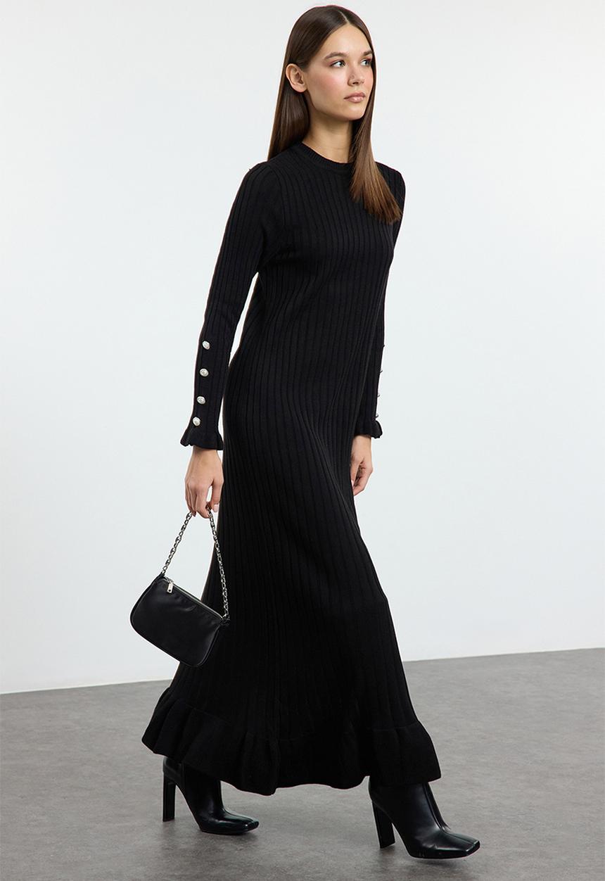 Trendyol - Black frilled rib knit