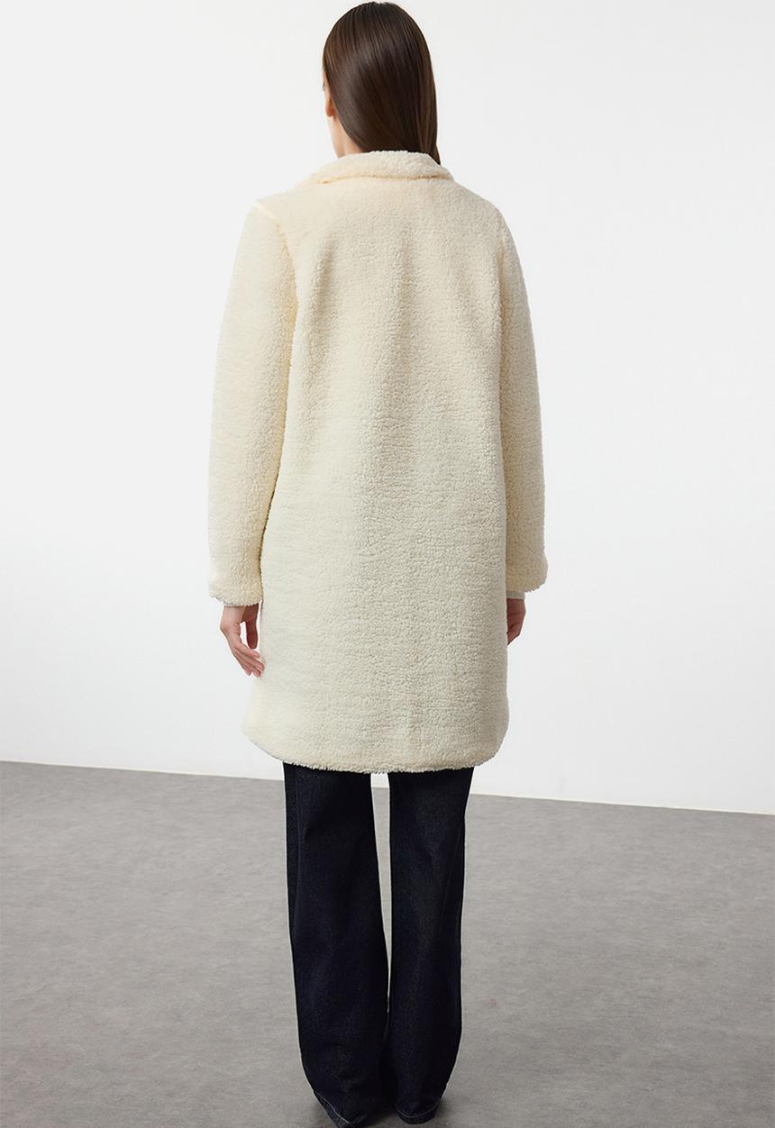 Trendyol - Regular plush midi coat - ecru 