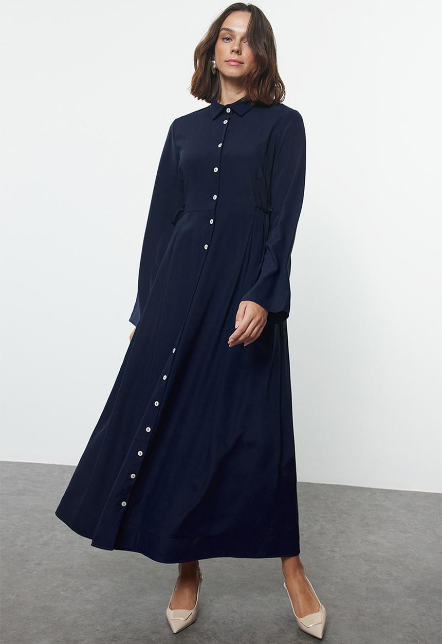 Trendyol - Lacing Button Detailed Woven Shirt - Navy Blue
