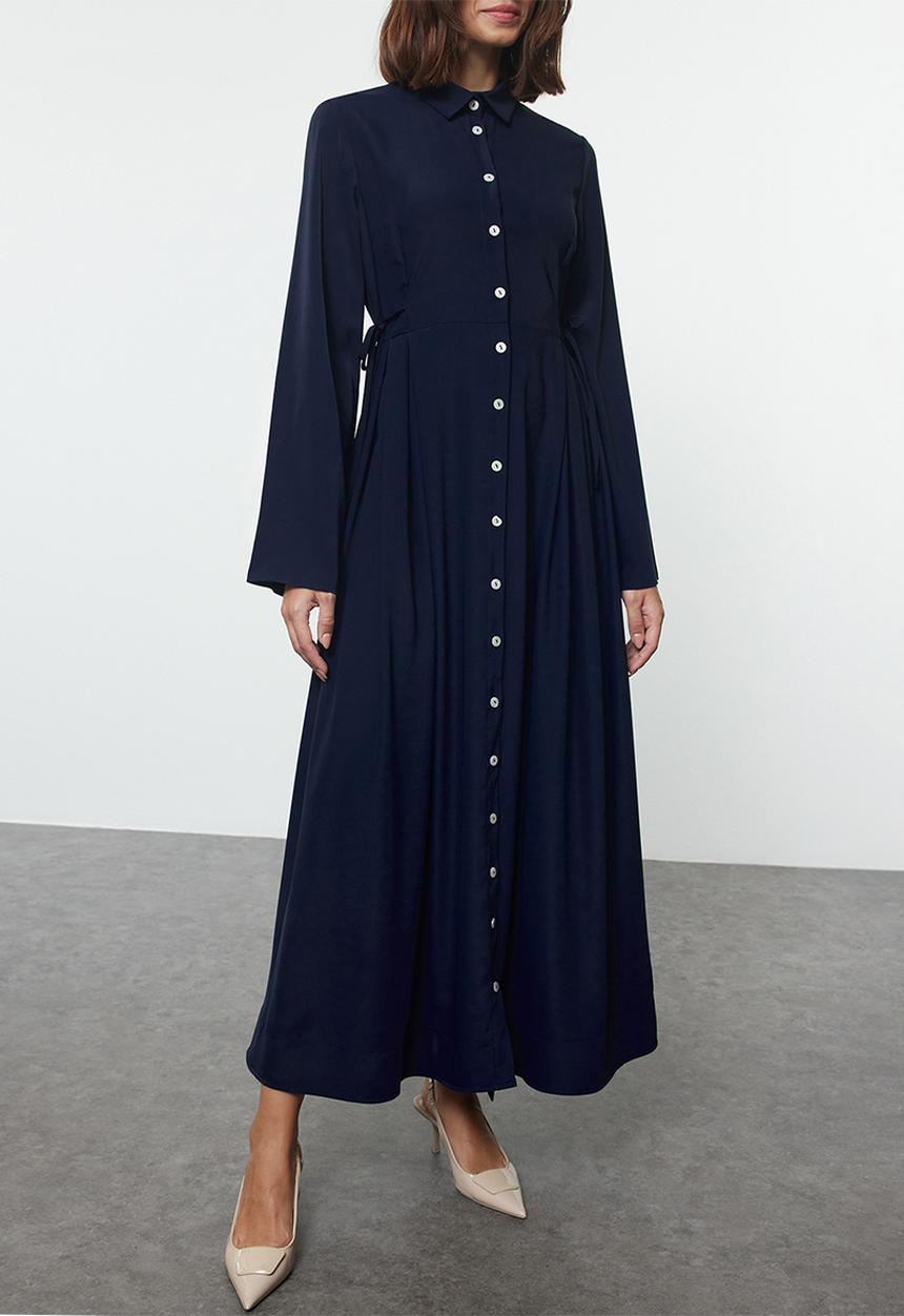 Trendyol - Lacing Button Detailed Woven Shirt - Navy Blue