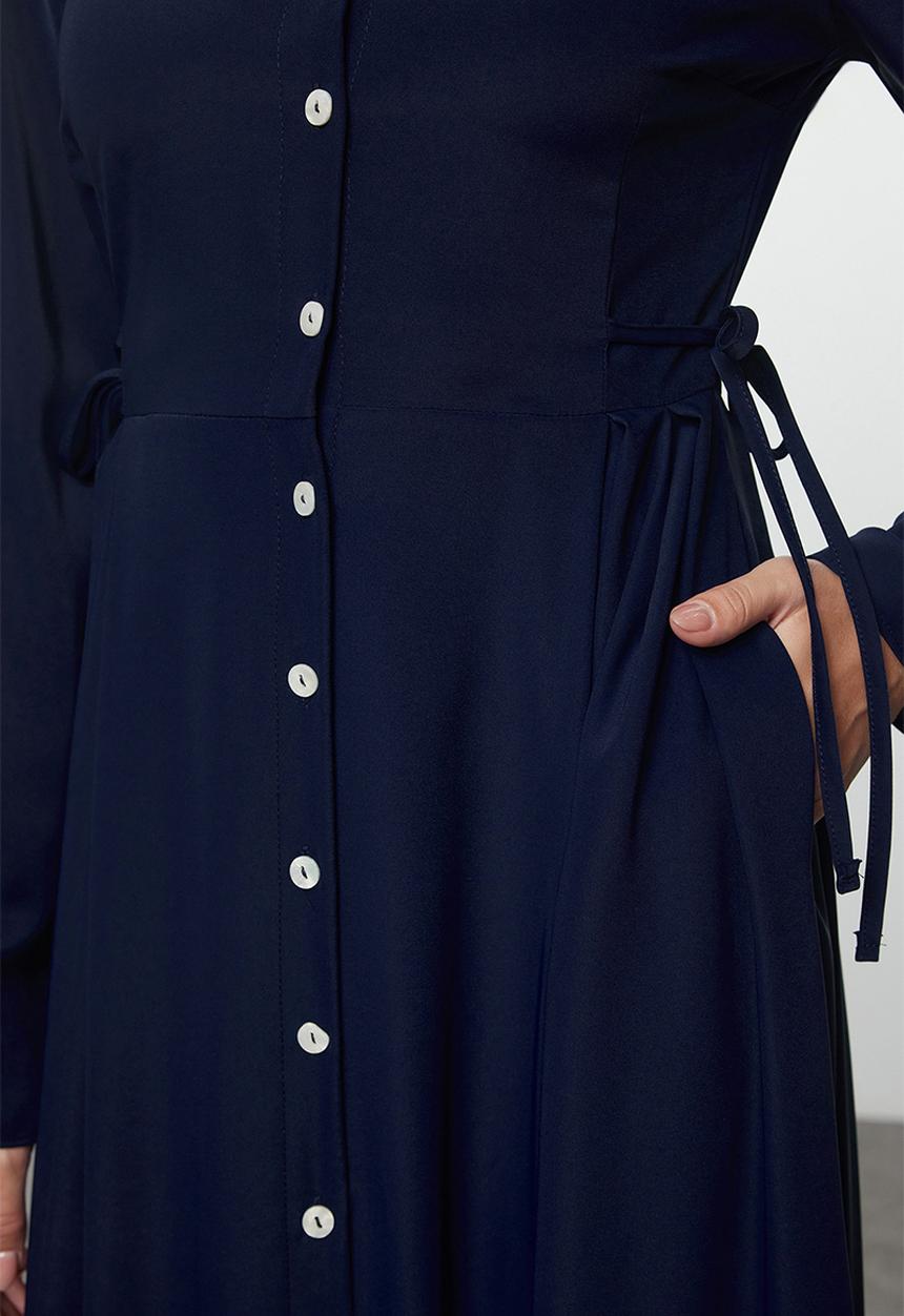 Trendyol - Lacing Button Detailed Woven Shirt - Navy Blue