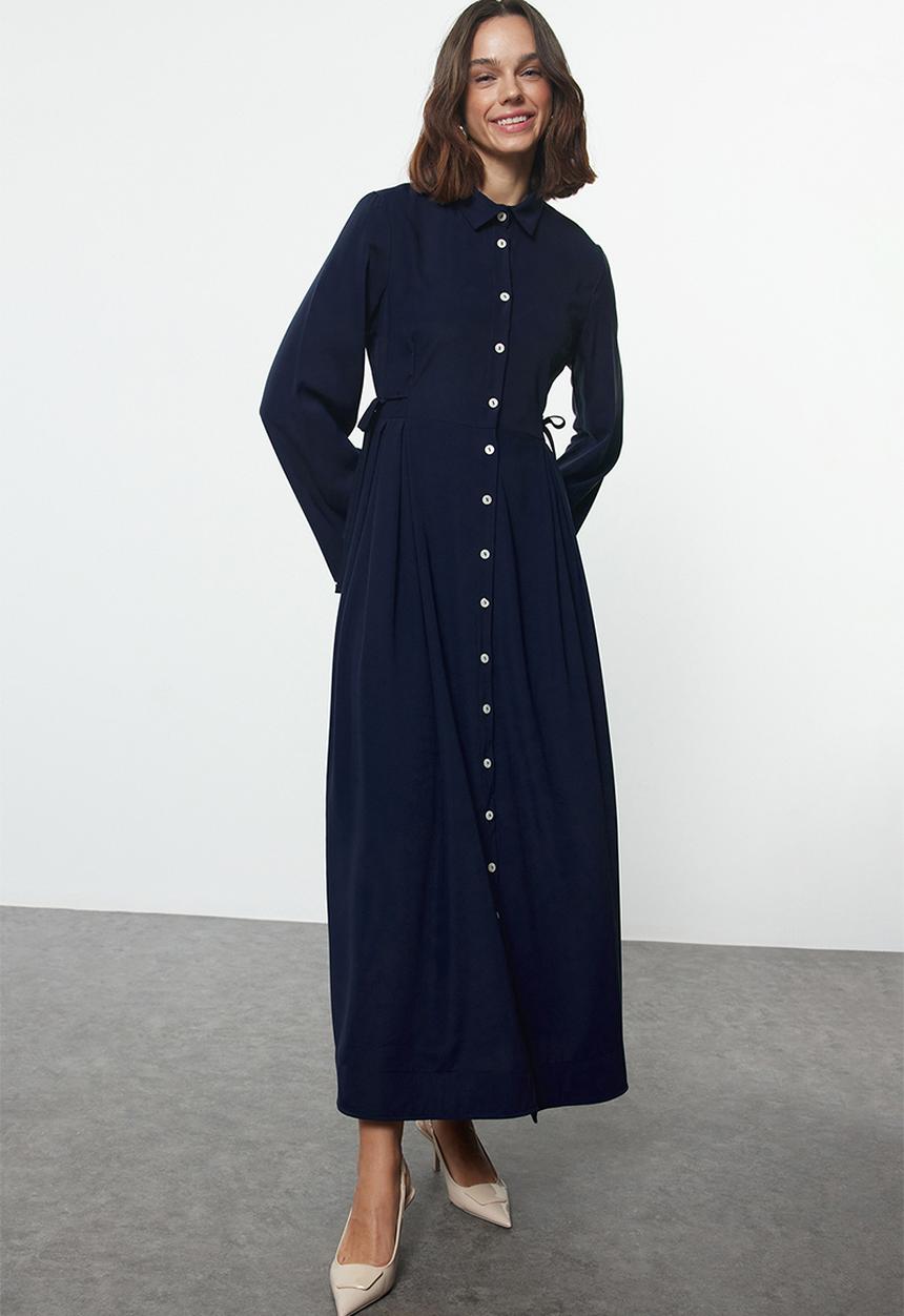 Trendyol - Lacing Button Detailed Woven Shirt - Navy Blue