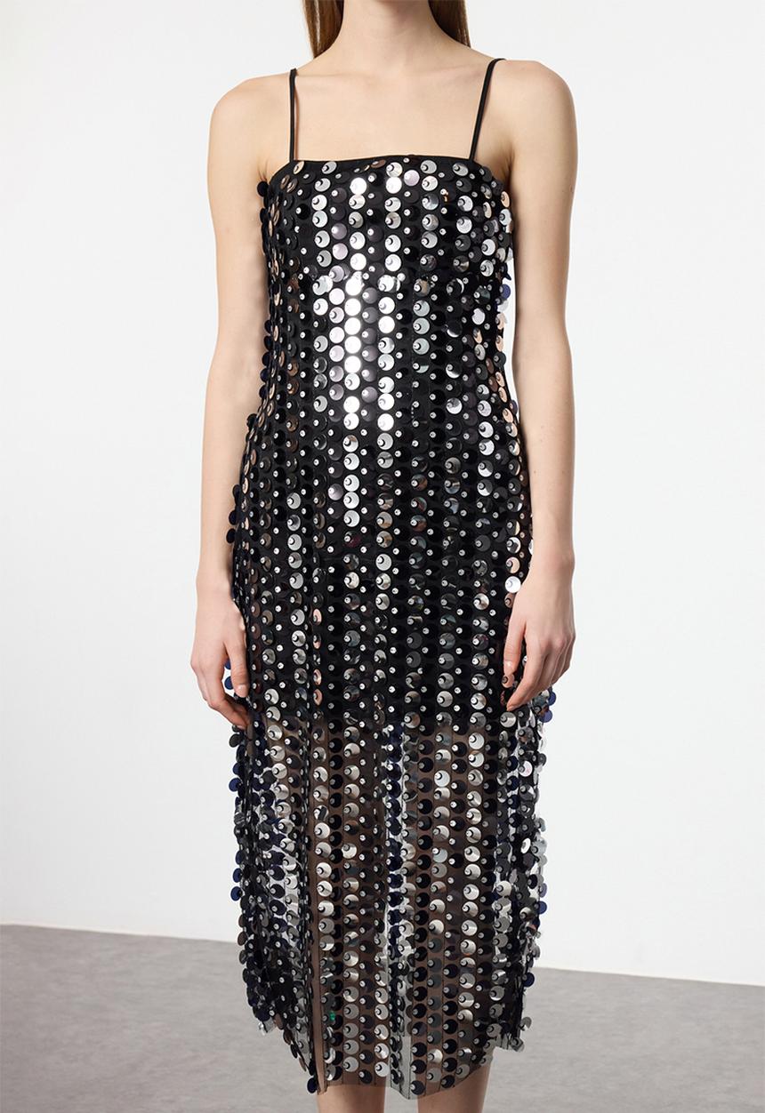 Trendyol - Sequin knitted long elegant evening dress - black 