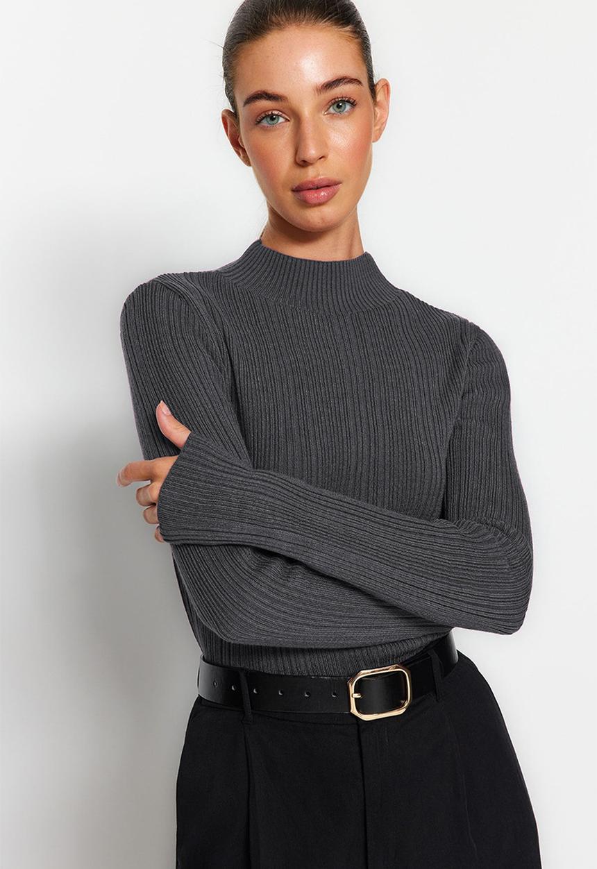 Trendyol - Stand-up collar knitwear sweater - anthracite 