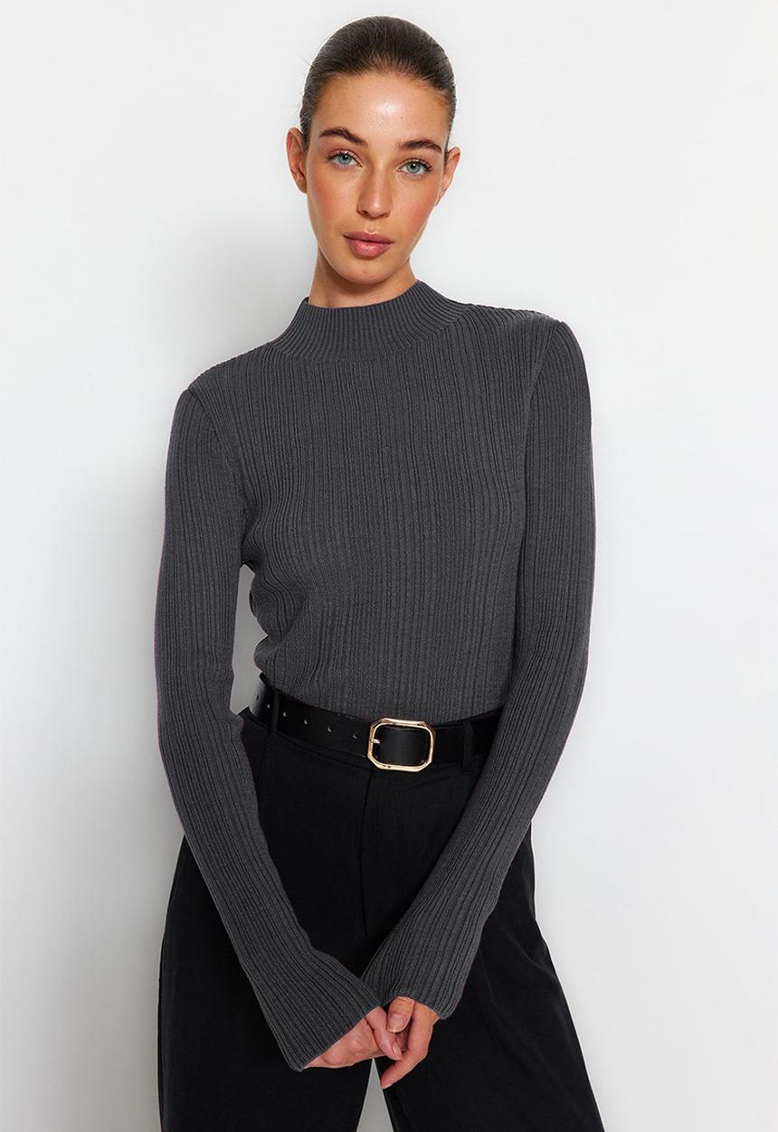 Trendyol - Stand-up collar knitwear sweater - anthracite 