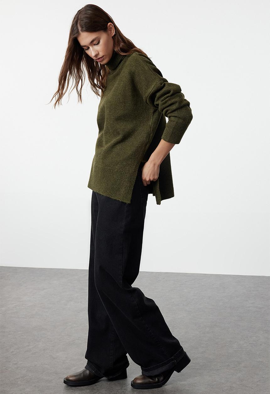 Trendyol - Soft texture wide pattern knitwear - khaki 