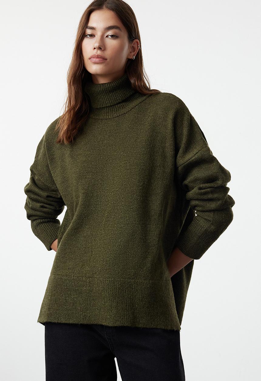 Trendyol - Soft texture wide pattern knitwear - khaki 