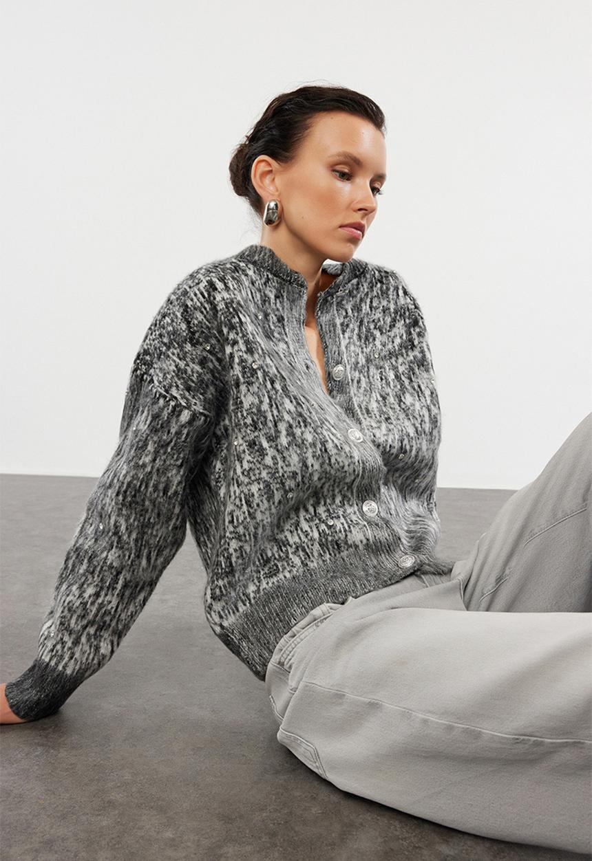 Trendyol - Soft textured patterned jacket look knitted - anthracite 