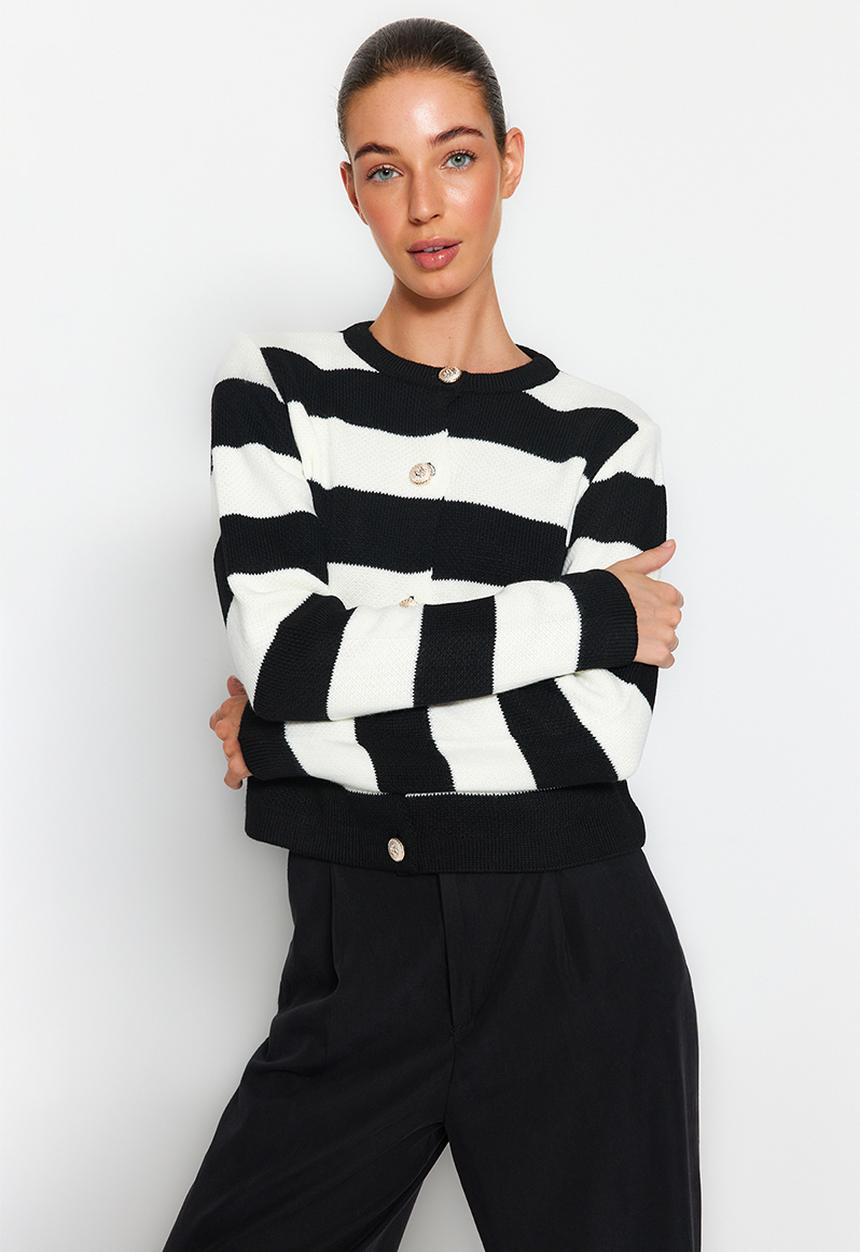 Trendyol - Striped basic jacket look knitwear cardigan - ecru 