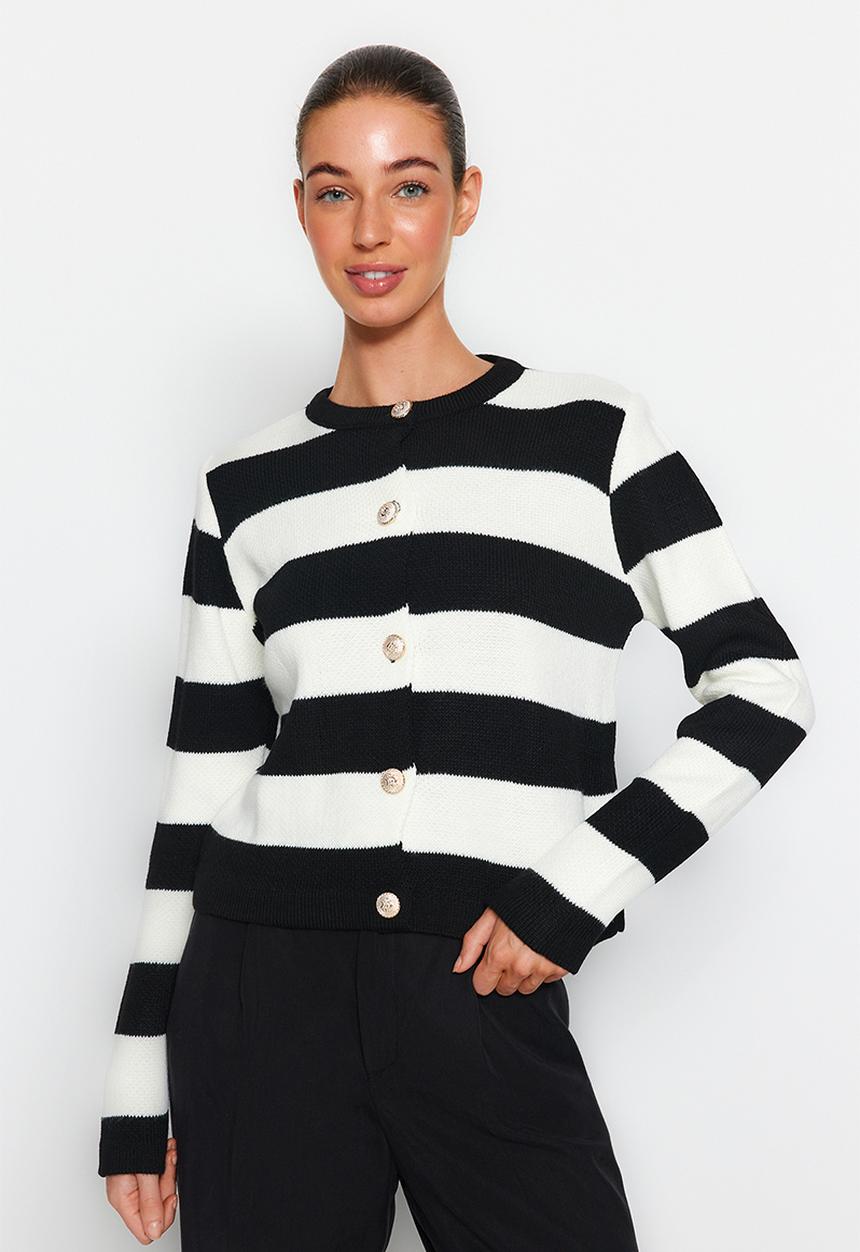 Trendyol - Striped basic jacket look knitwear cardigan - ecru 