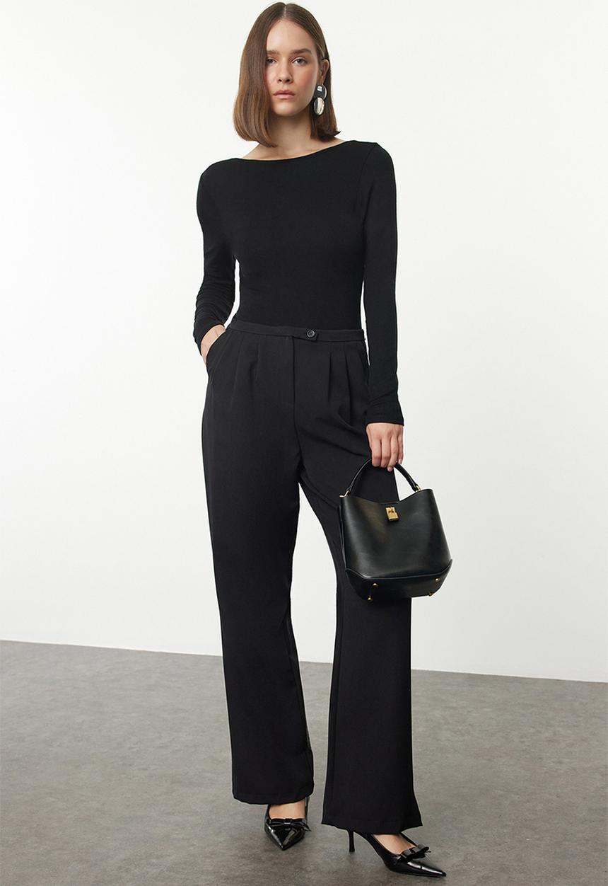 Trendyol - Low waist wide leg woven fabric trousers - black 