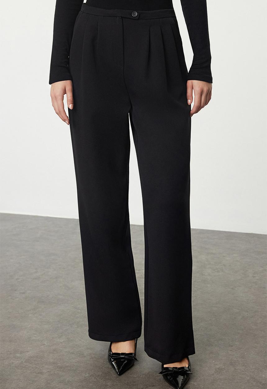 Trendyol - Low waist wide leg woven fabric trousers - black 