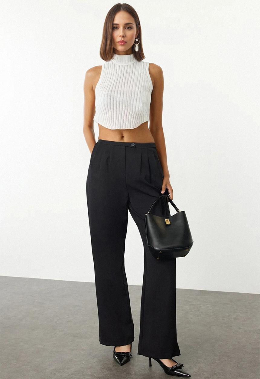 Trendyol - Low waist wide leg woven fabric trousers - black 