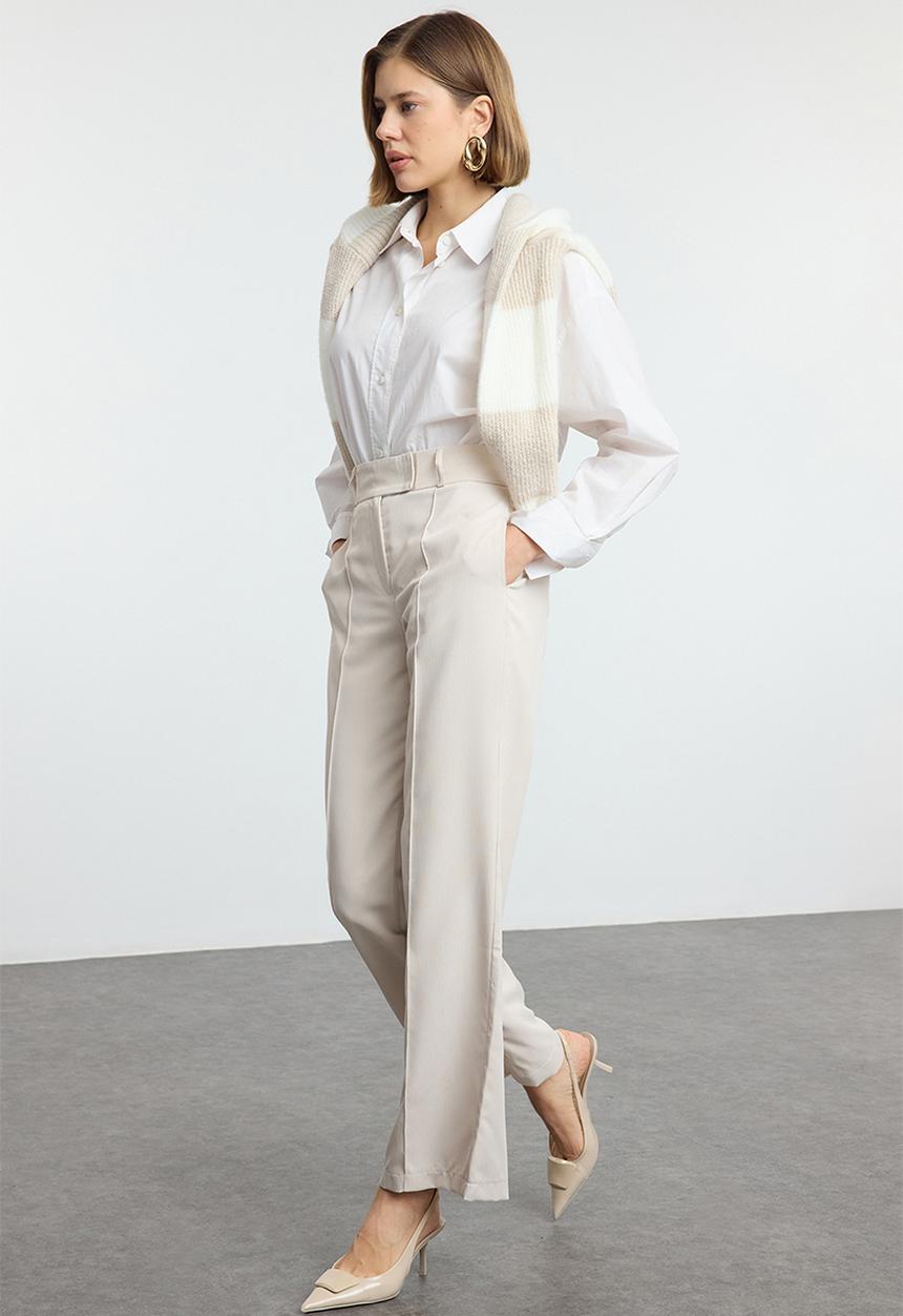 Trendyol - Wide leg high waist woven trousers - beige 