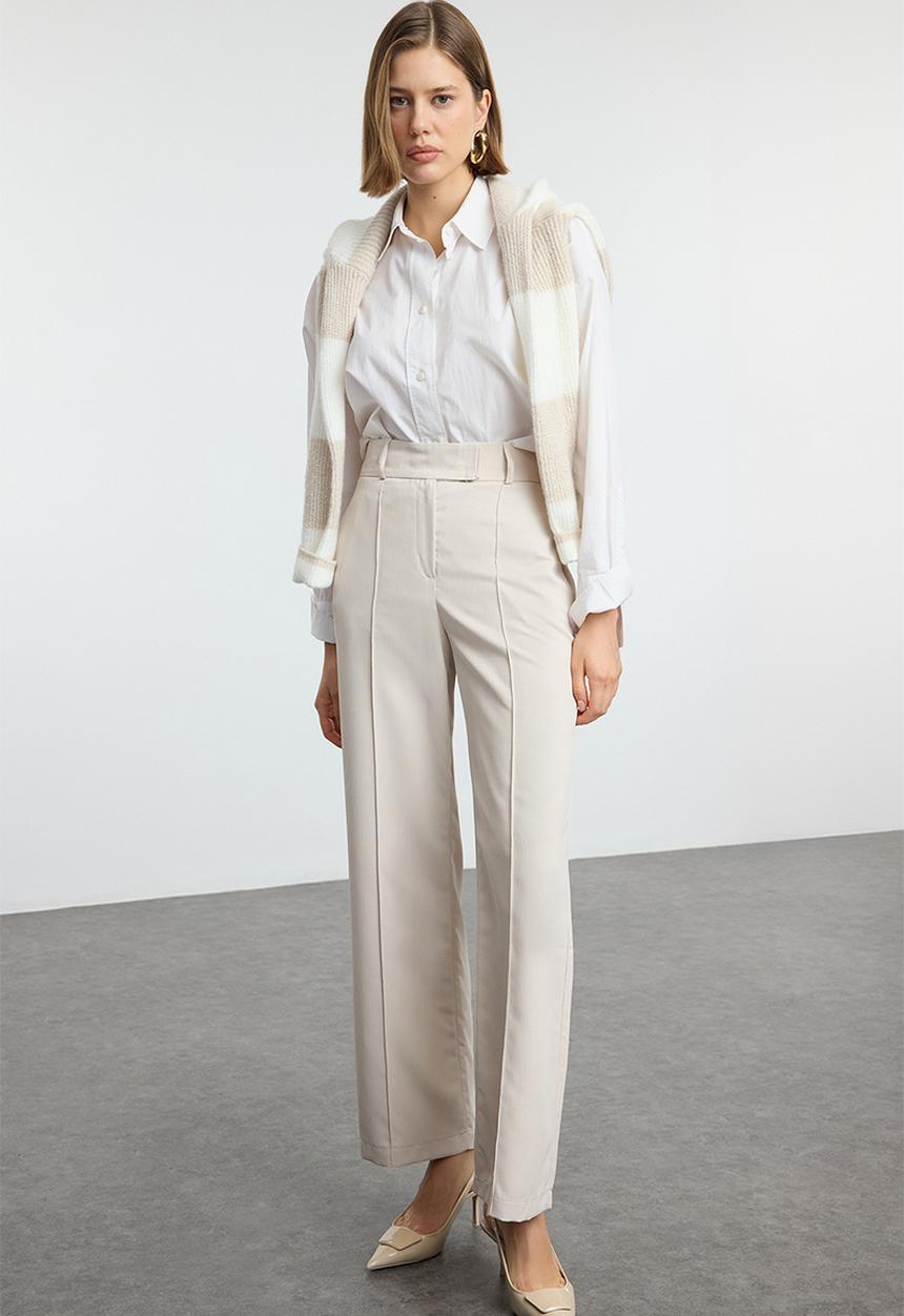 Trendyol - Wide leg high waist woven trousers - beige 