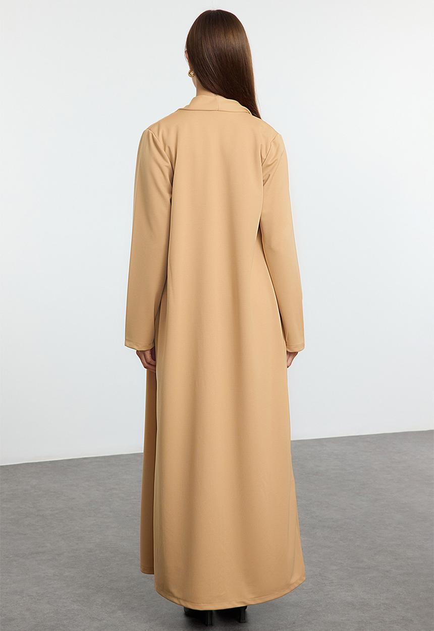 Trendyol - Belt Detailed Knitted Cardigan Dress - Mink 