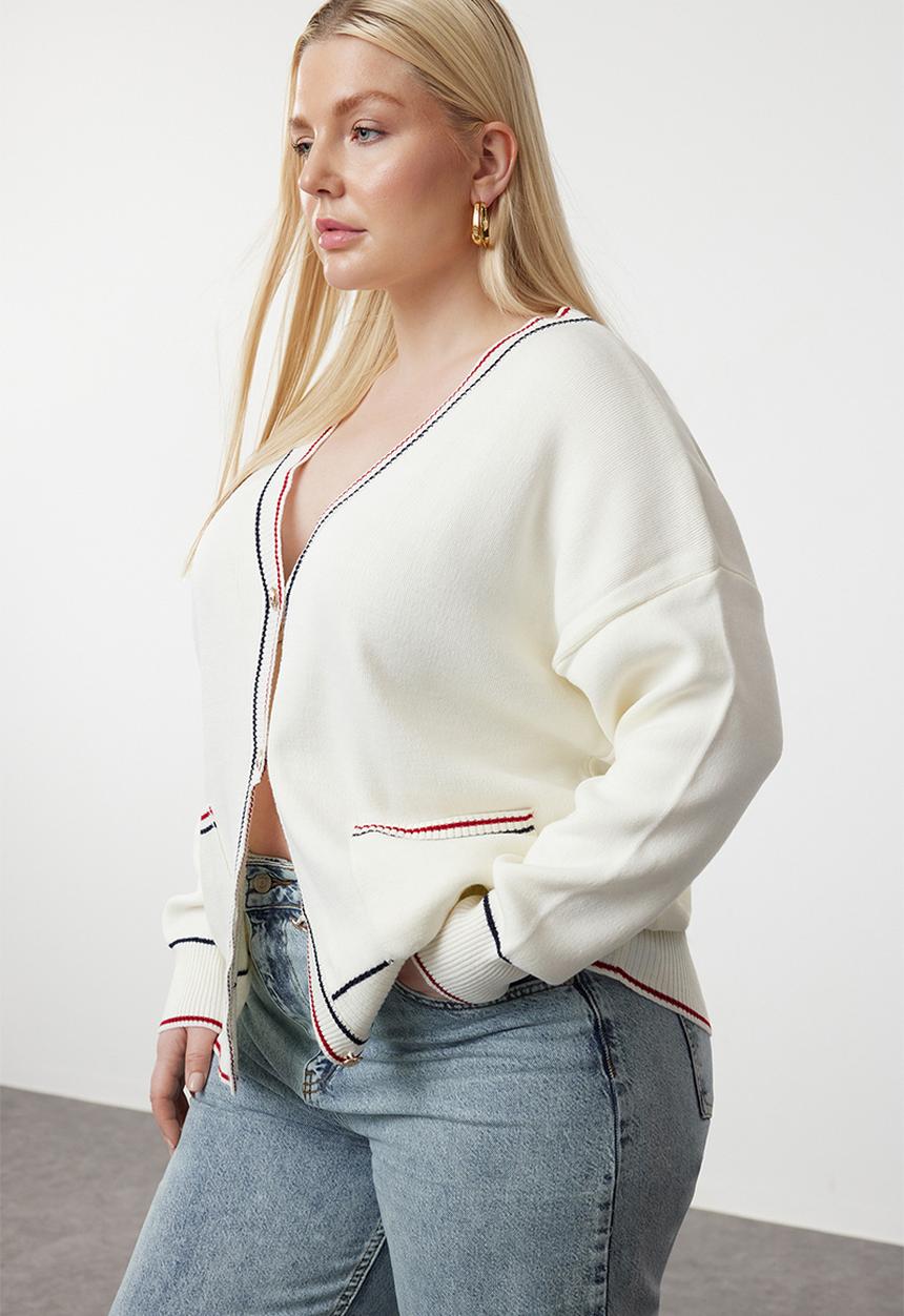Trendyol - Stripe Detailed Cardigan - Ecru 