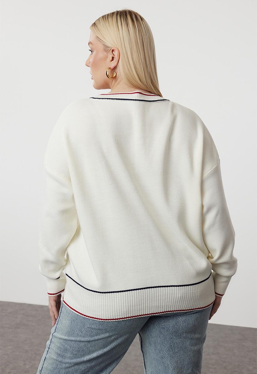 Trendyol - Stripe Detailed Cardigan - Ecru 