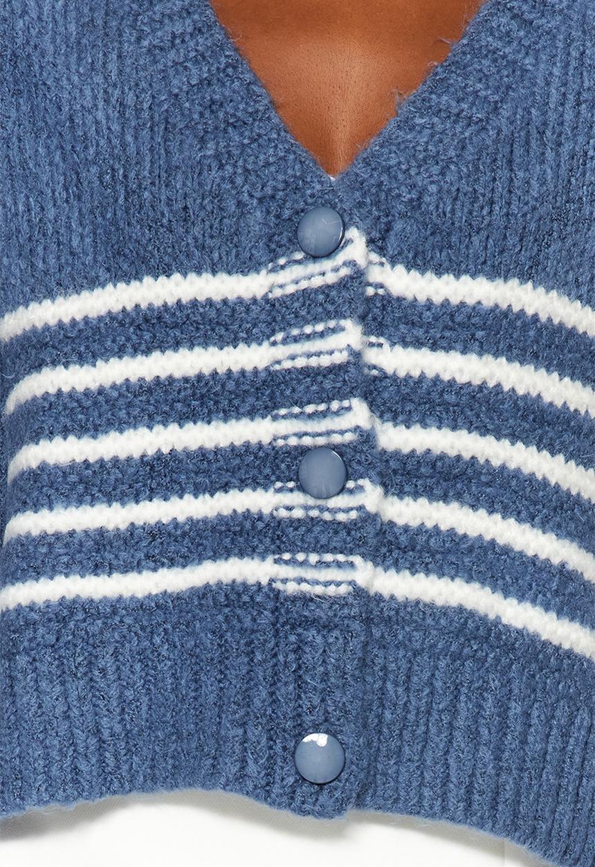 Trendyol - Soft textured striped knitwear cardigan - indigo 