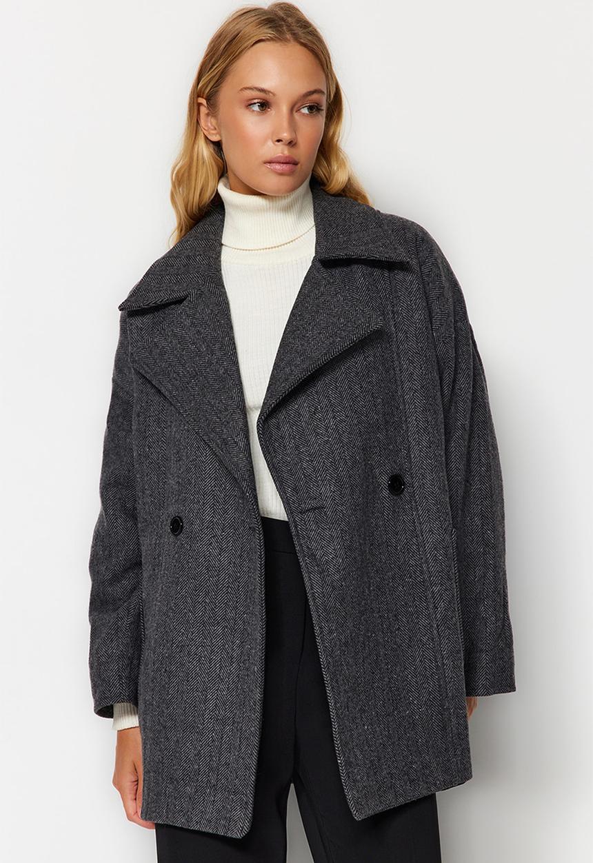 Trendyol - Oversize wide cut stamped coat - anthracite 