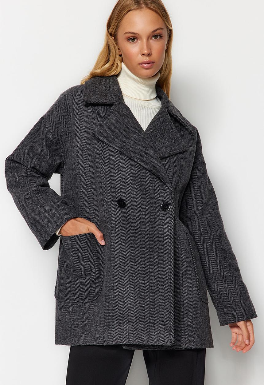 Trendyol - Oversize wide cut stamped coat - anthracite 