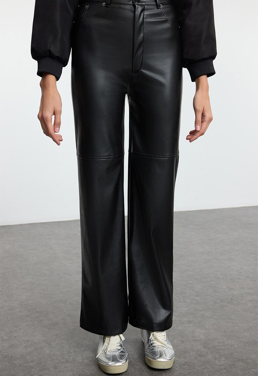 Trendyol - Black relaxed/comfortable straight/piece leg stitch detailed trousers 