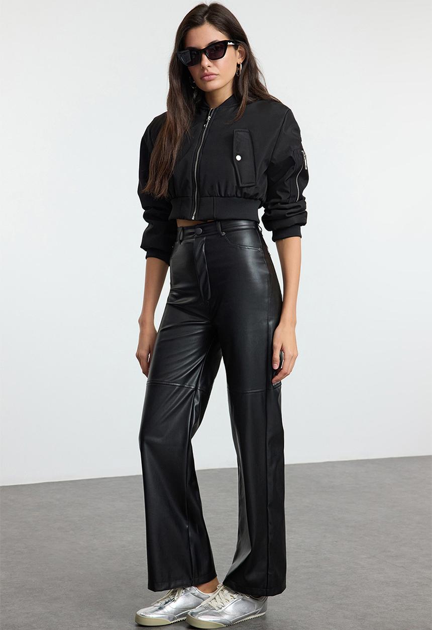 Trendyol - Black relaxed/comfortable straight/piece leg stitch detailed trousers 