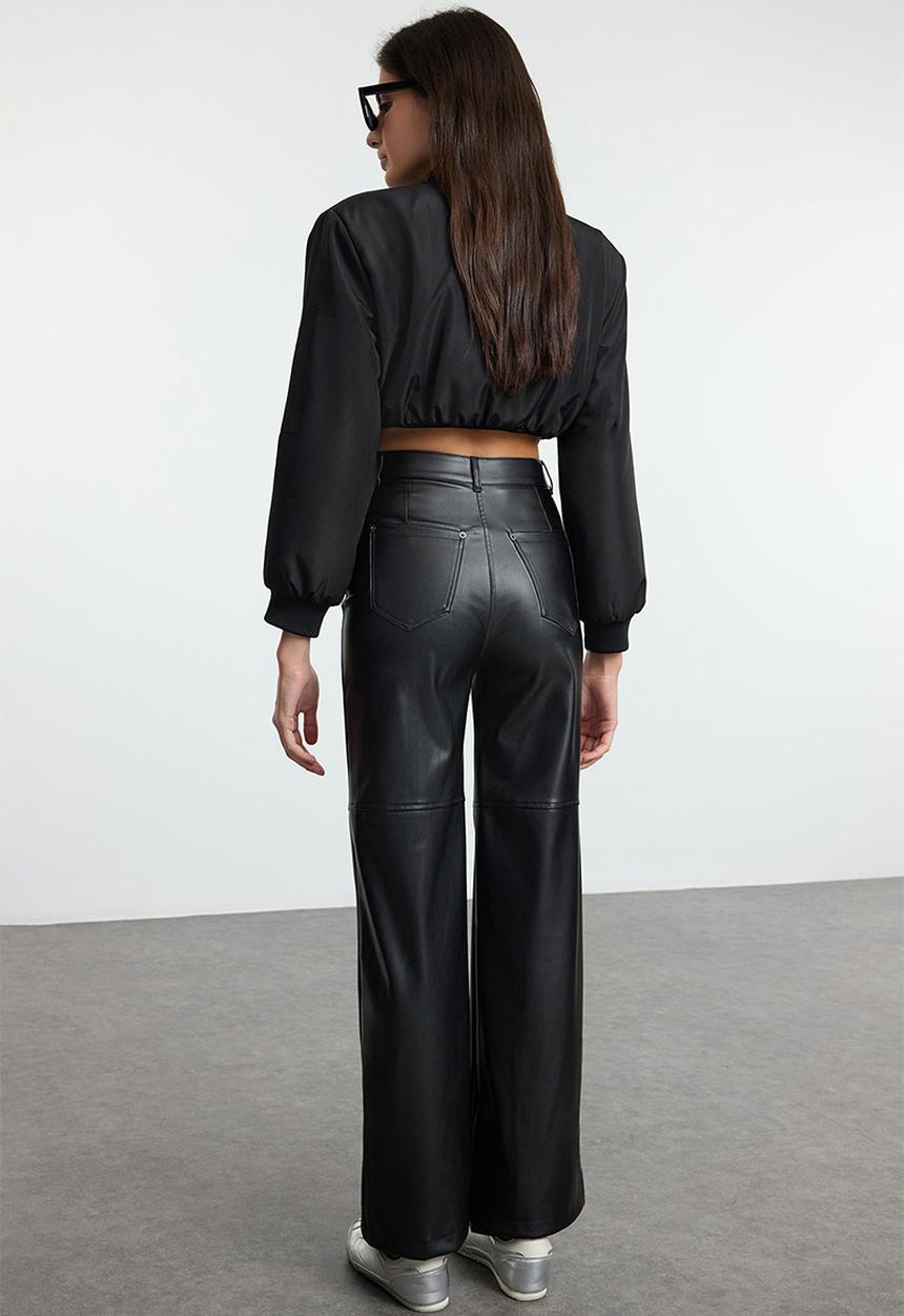 Trendyol - Black relaxed/comfortable straight/piece leg stitch detailed trousers 