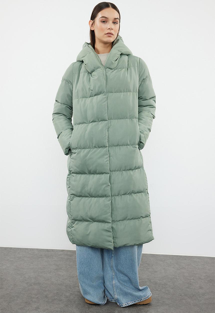 Trendyol - Light khaki snap closure water repellent long quilted puffer jacket