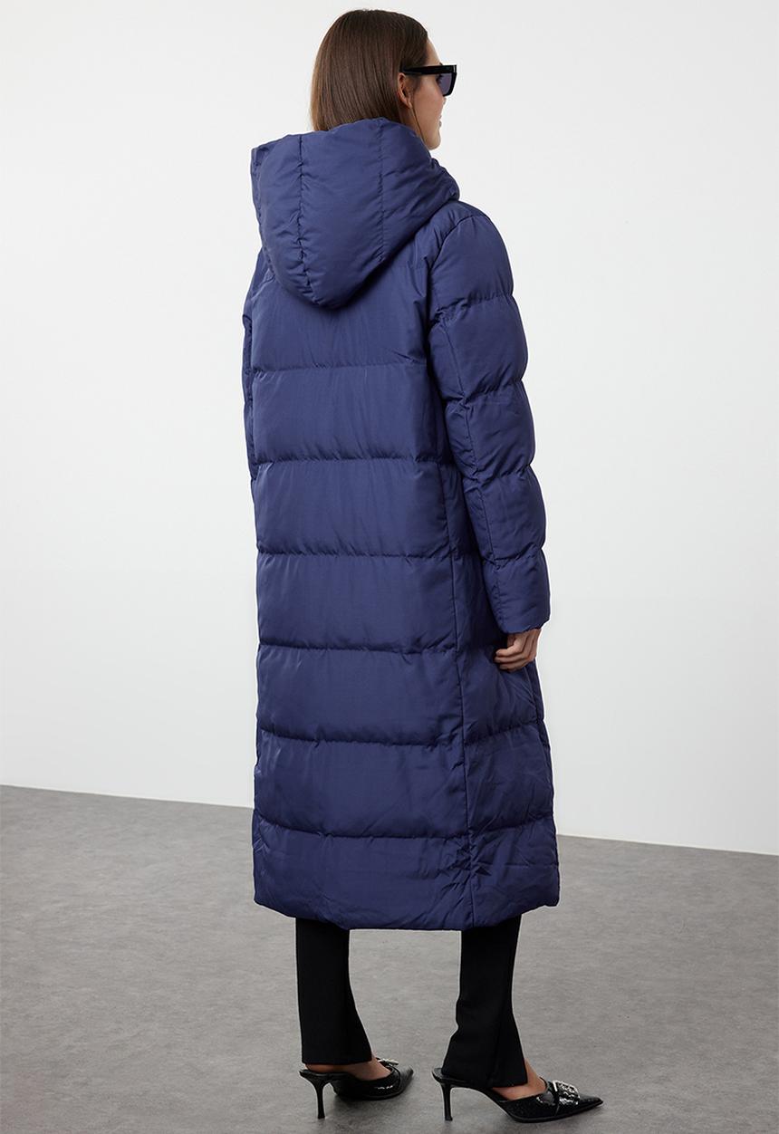 Trendyol - Blue snap closure water repellent long quilted puffer jacket