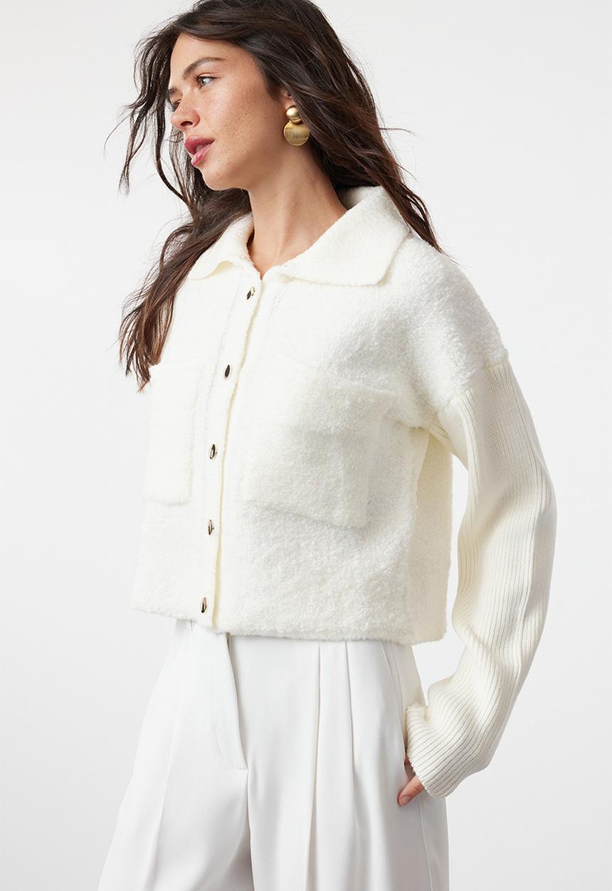 Trendyol - Boucle polo neck coat look knitwear - bone