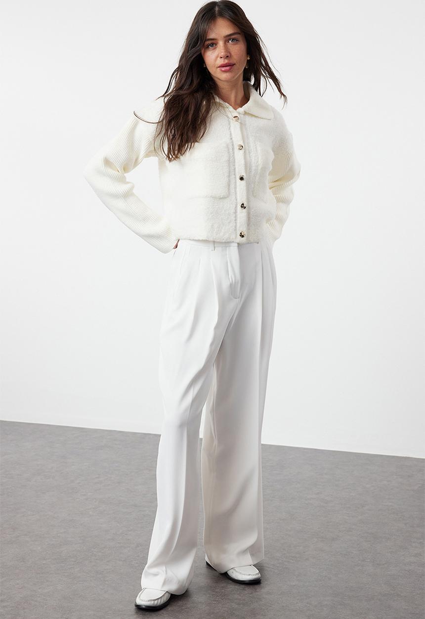Trendyol - Boucle polo neck coat look knitwear - bone