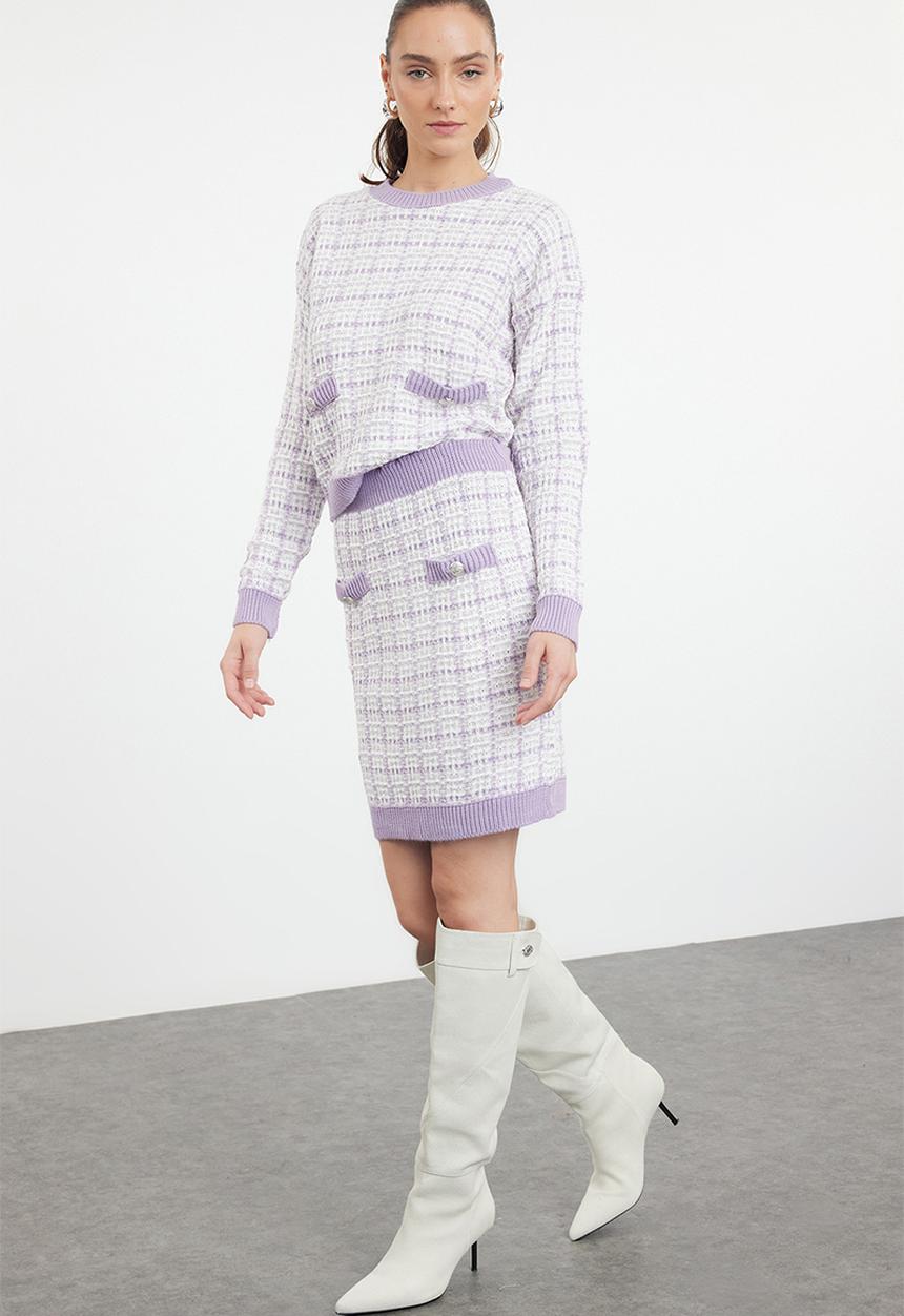 Trendyol - Tweed look glittery knitwear bottom-top set - lilac