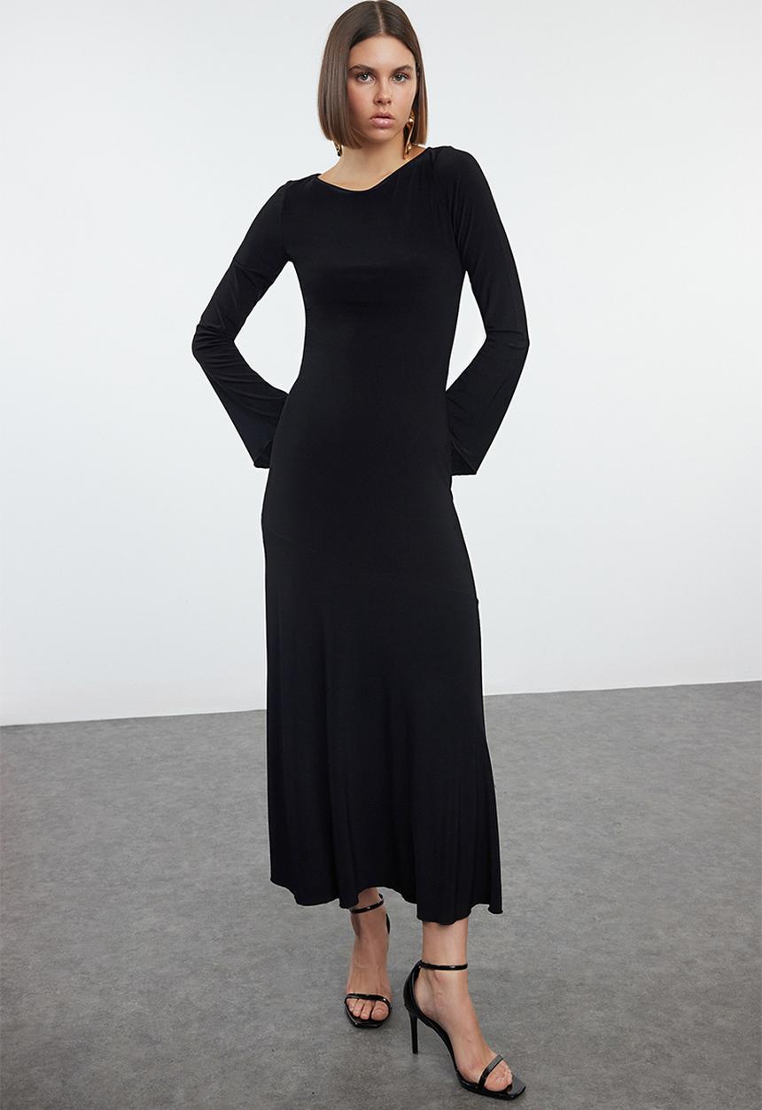 Trendyol - Black straight boat neck knitted dress