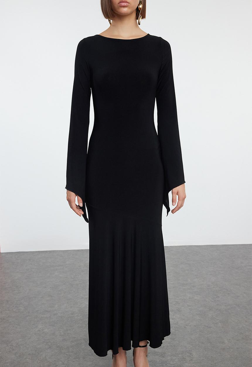 Trendyol - Black straight boat neck knitted dress