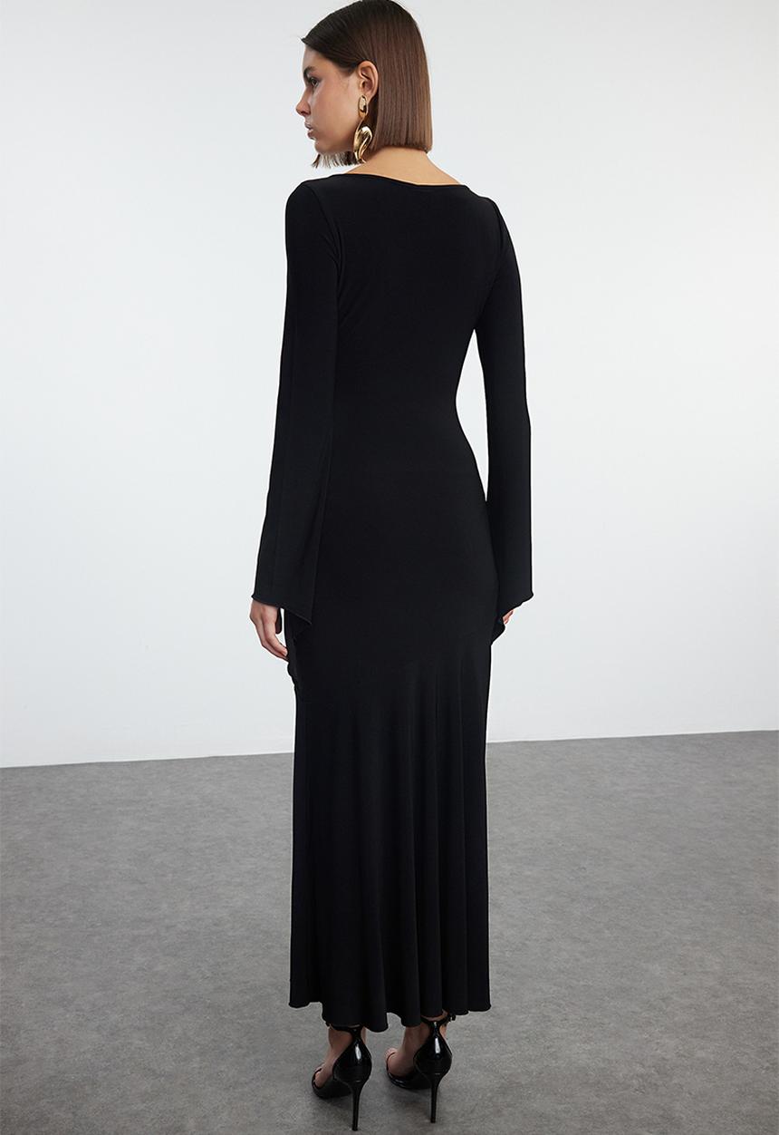 Trendyol - Black straight boat neck knitted dress