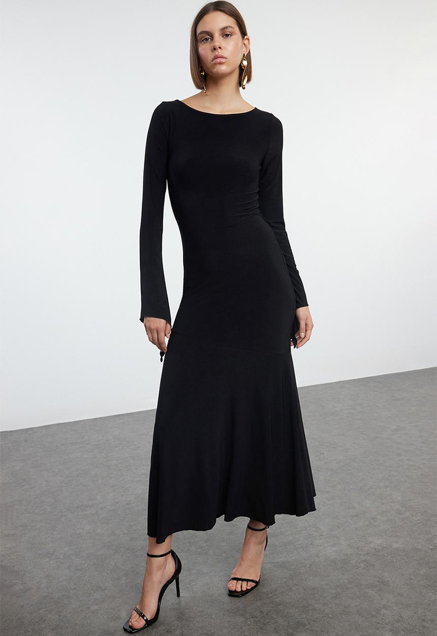Trendyol - Black straight boat neck knitted dress