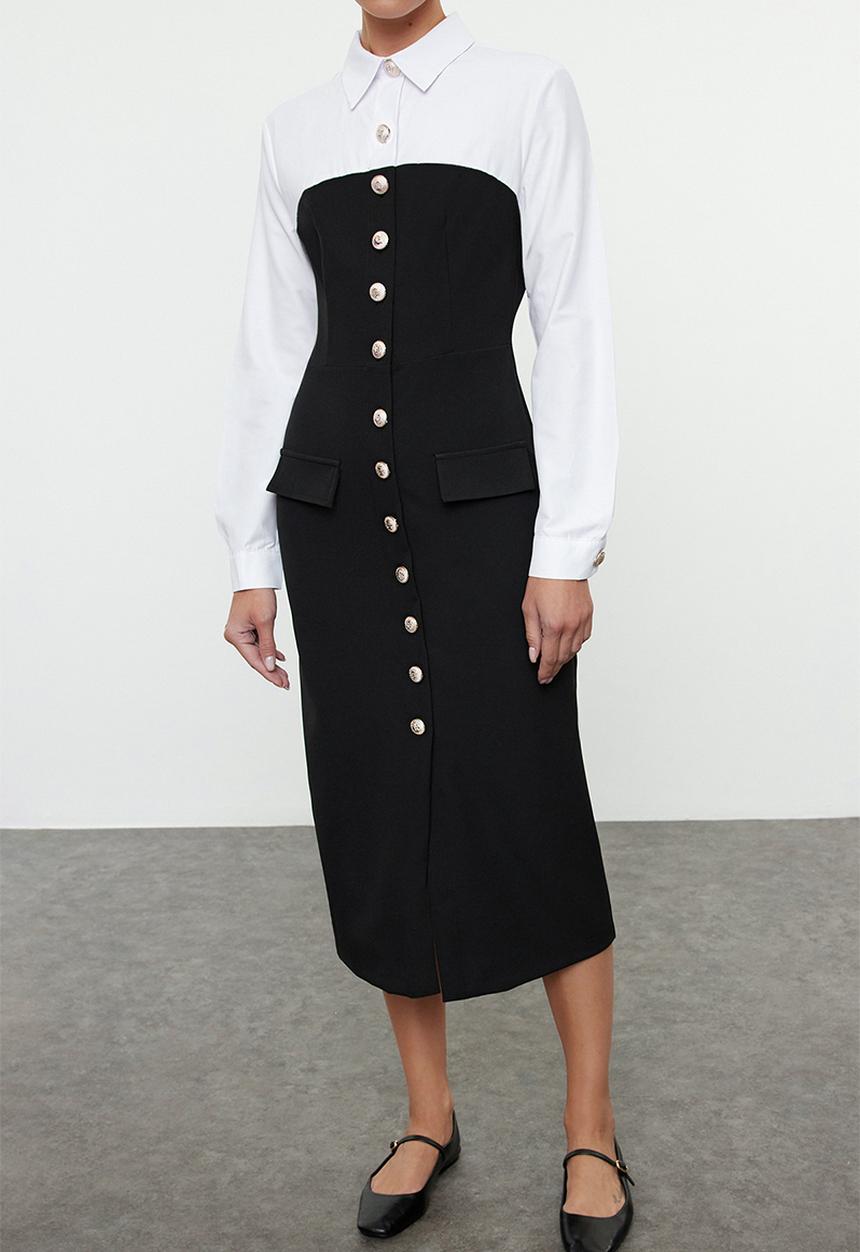Trendyol - Body-hugging button detailed midi woven dress - black 