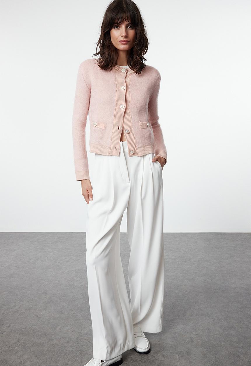 Trendyol - Crop soft texture jacket look knitwear - powder 