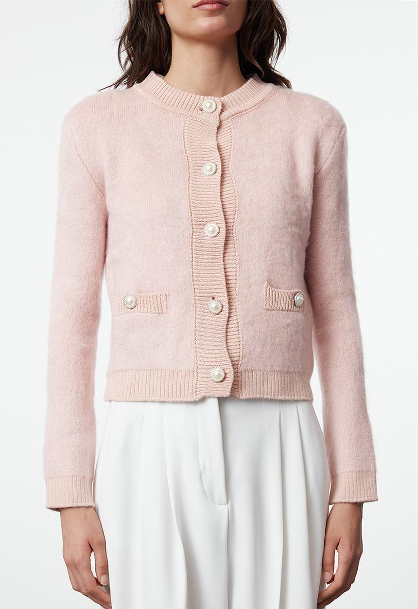 Trendyol - Crop soft texture jacket look knitwear - powder 
