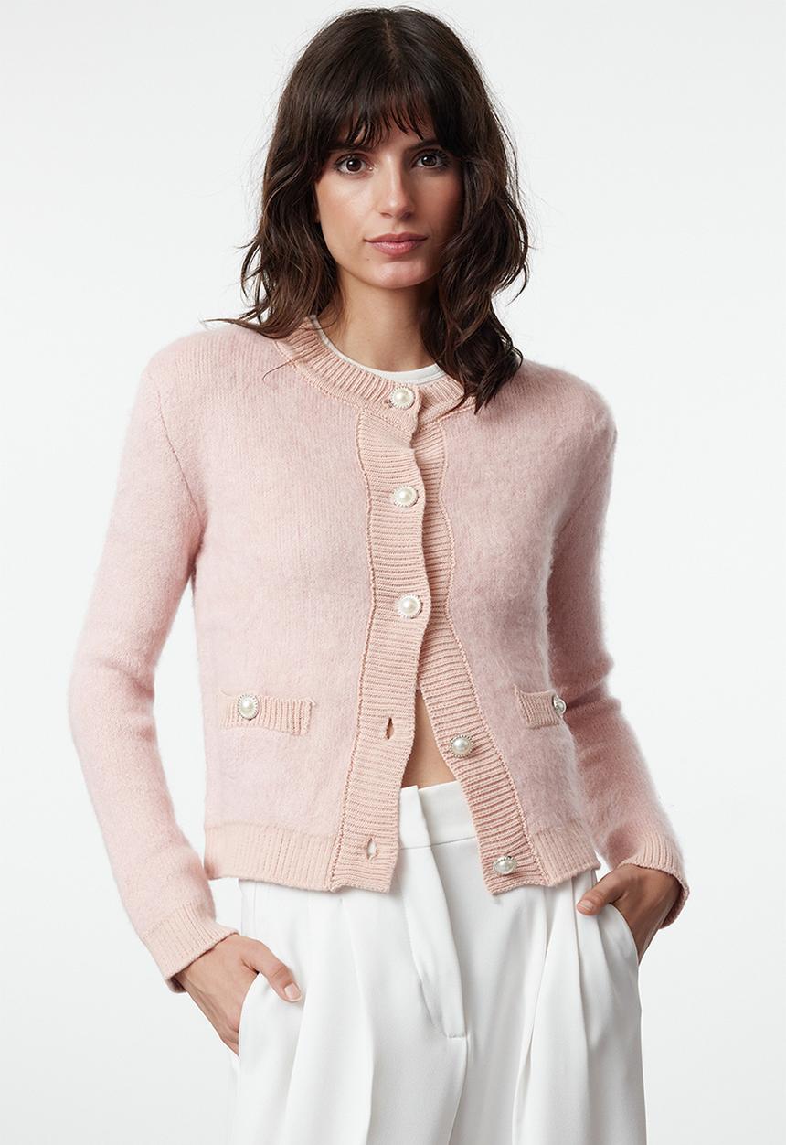 Trendyol - Crop soft texture jacket look knitwear - powder 